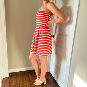 GAP strapless, coral striped dress